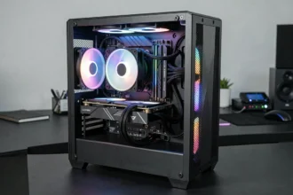 Radiateur 360mm ARCTIC Liquid Freezer III Pro RGB monté dans un boîtier PC ouvert avec ventilateurs RGB colorés et câblage soigné