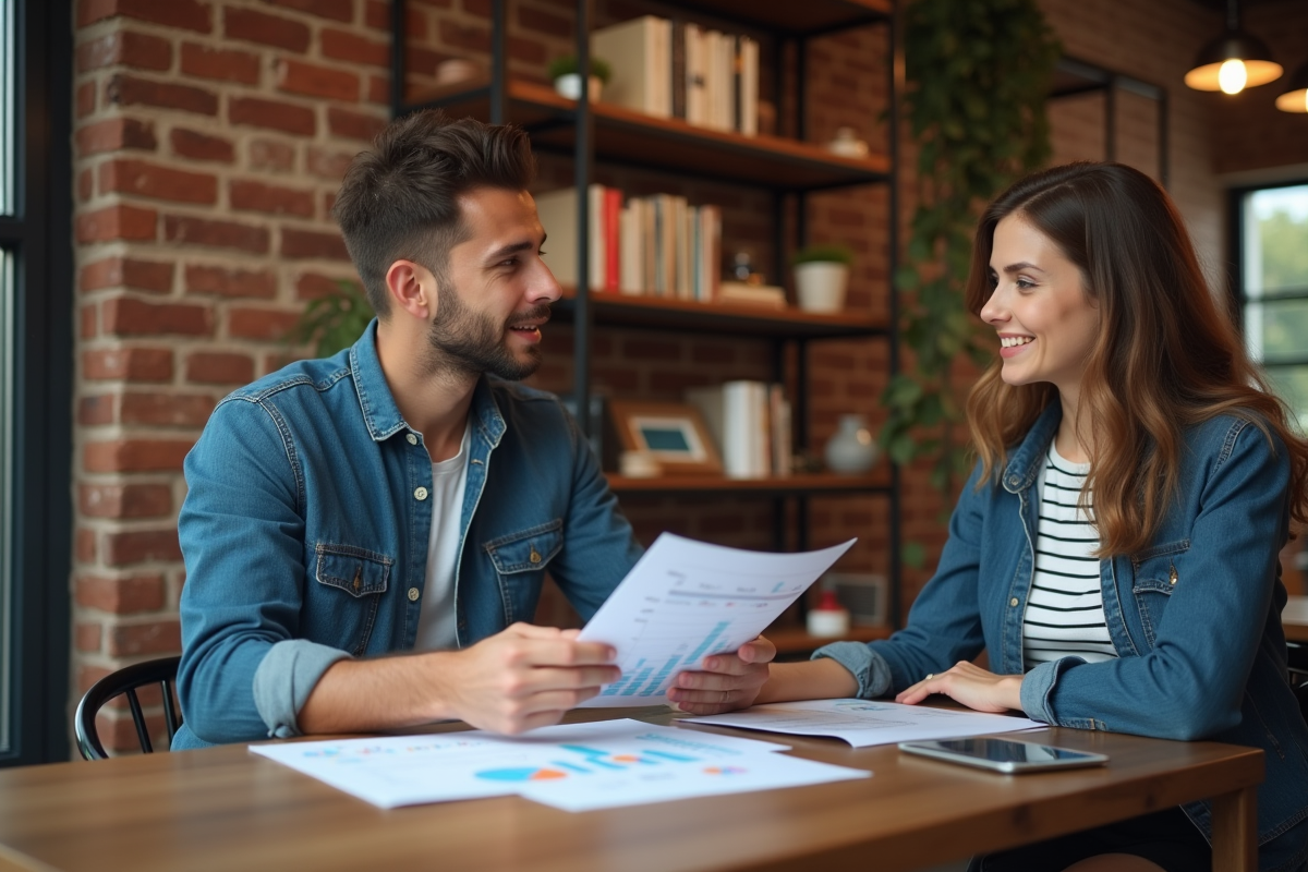 Consultant discutant stratégies SEO avec un client dans un café