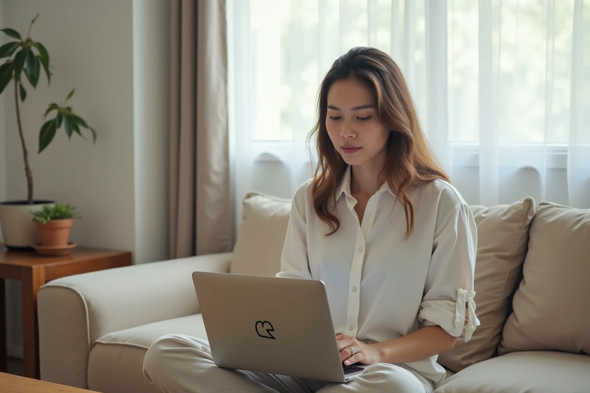 Jeune femme insérant le caractère È accentué majuscule sur un MacBook Pro grâce au visualiseur de caractères macOS
