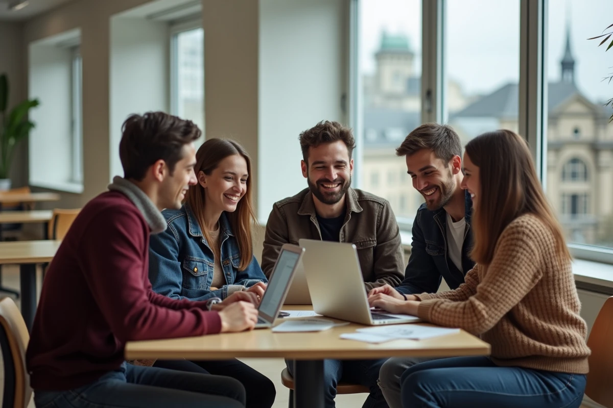 Groupe d'étudiants à Grenoble autour d'un ordinateur