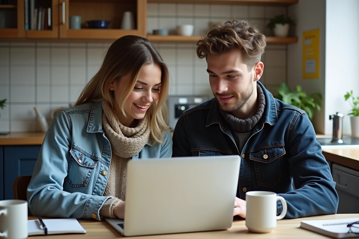 Deux étudiants utilisant les outils de l'intranet Lyon 3 en télétravail depuis leur appartement partagé