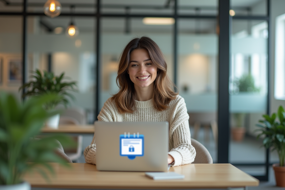 Jeune femme travaillant sur son ordinateur dans un espace coworking
