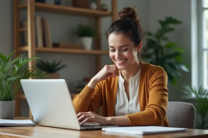 Femme en bureau gérant ses emails sur un ordinateur