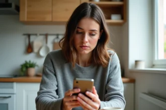 Femme tenant un smartphone Android cherchant le presse-papier dans les paramètres de son téléphone