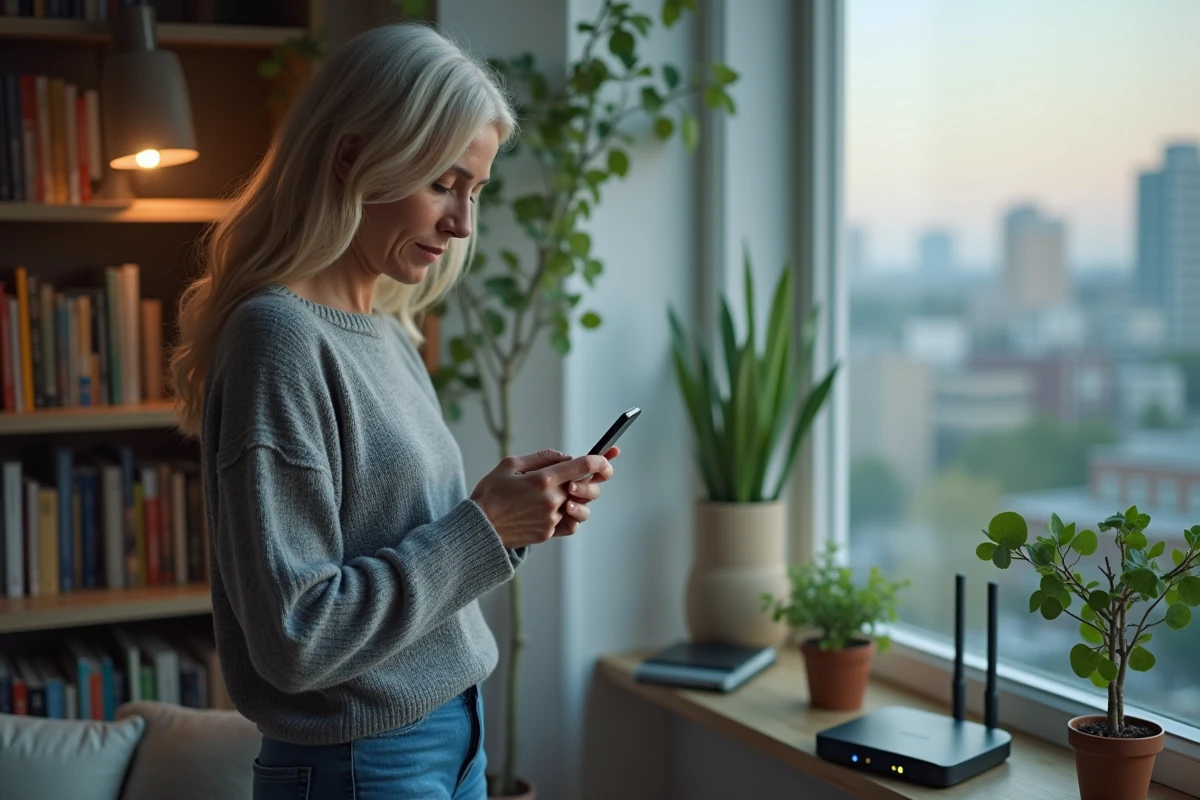 Femme regardant son smartphone près d