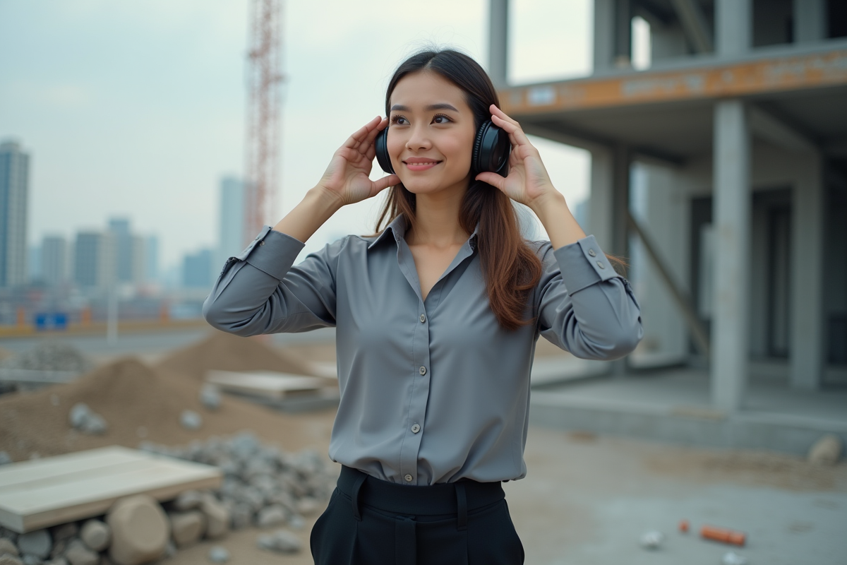 Jeune femme posant des bouchons d