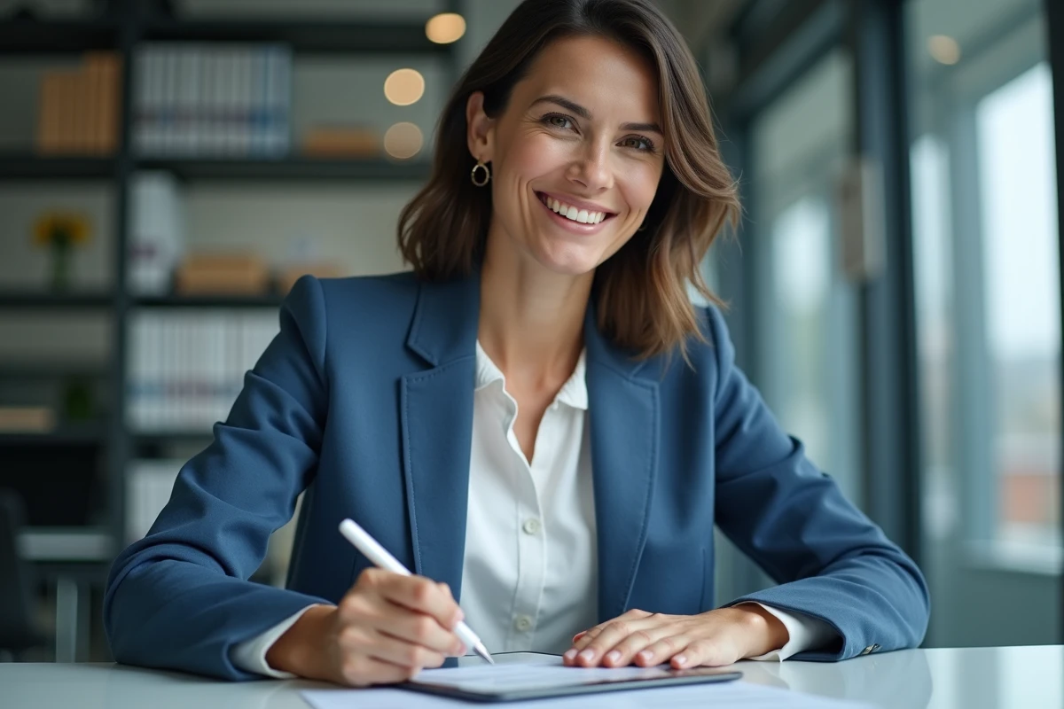 Femme professionnelle signant un document numérique au bureau