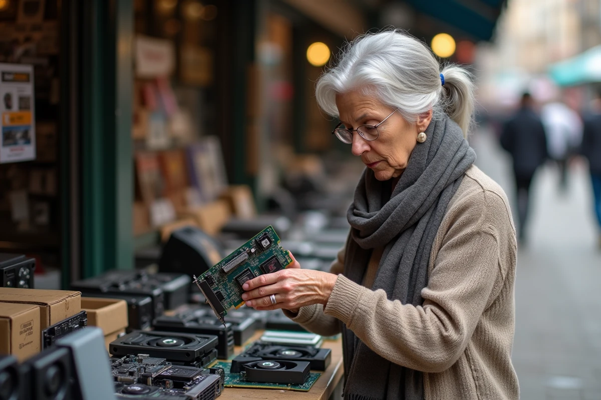 Femme âgée comparant des cartes graphiques d