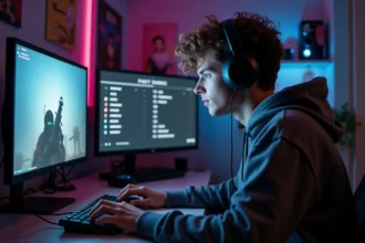 Jeune homme gamer concentré sur son écran de CounterStrike 2
