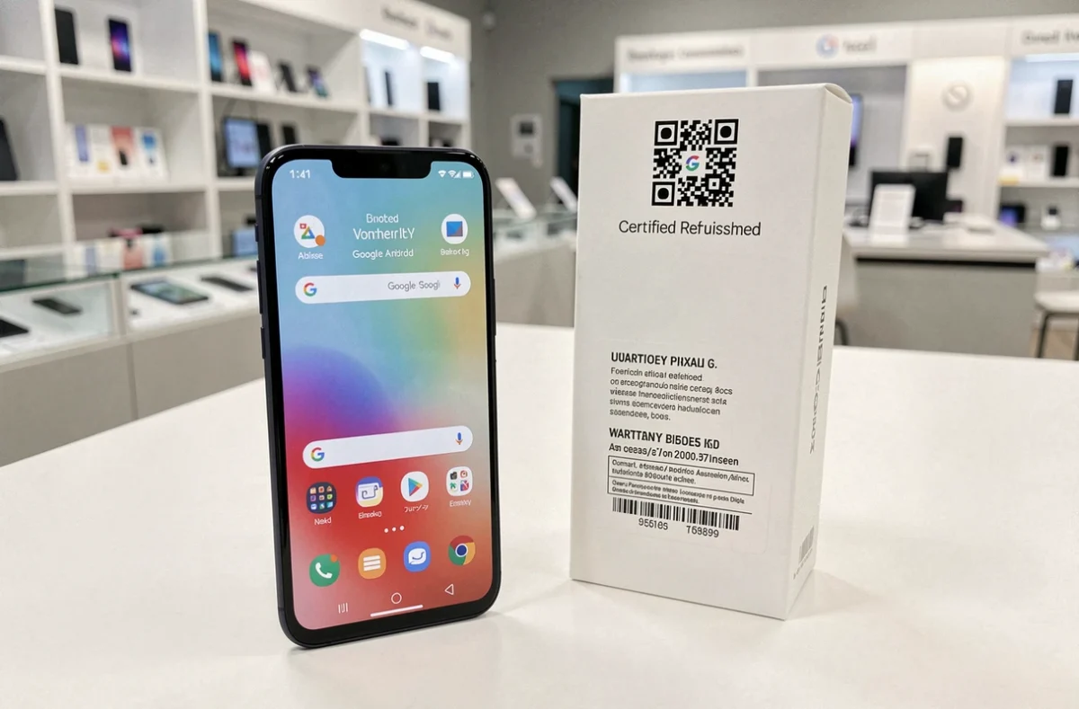 Deux Google Pixel 6 reconditionnés exposés dans un magasin certifié avec garantie visible