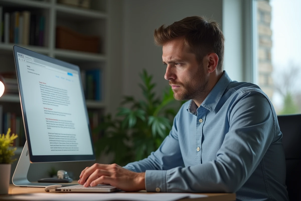 Homme d'âge moyen au bureau regardant son ordinateur