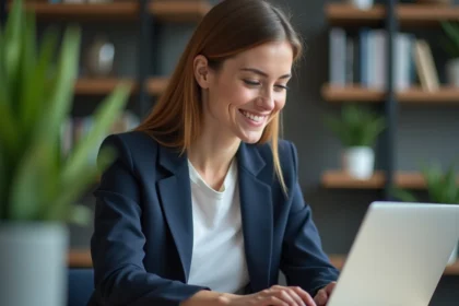 Jeune femme professionnelle utilisant un ordinateur portable au bureau