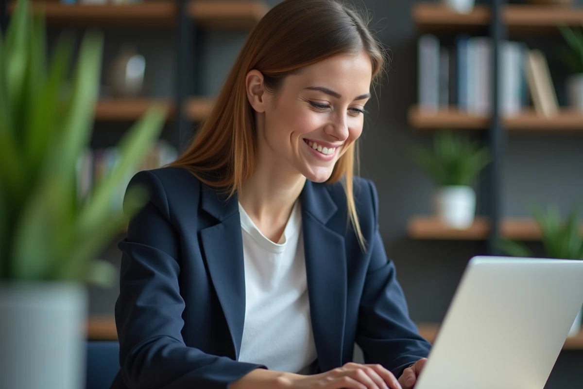 Jeune femme professionnelle utilisant un ordinateur portable au bureau