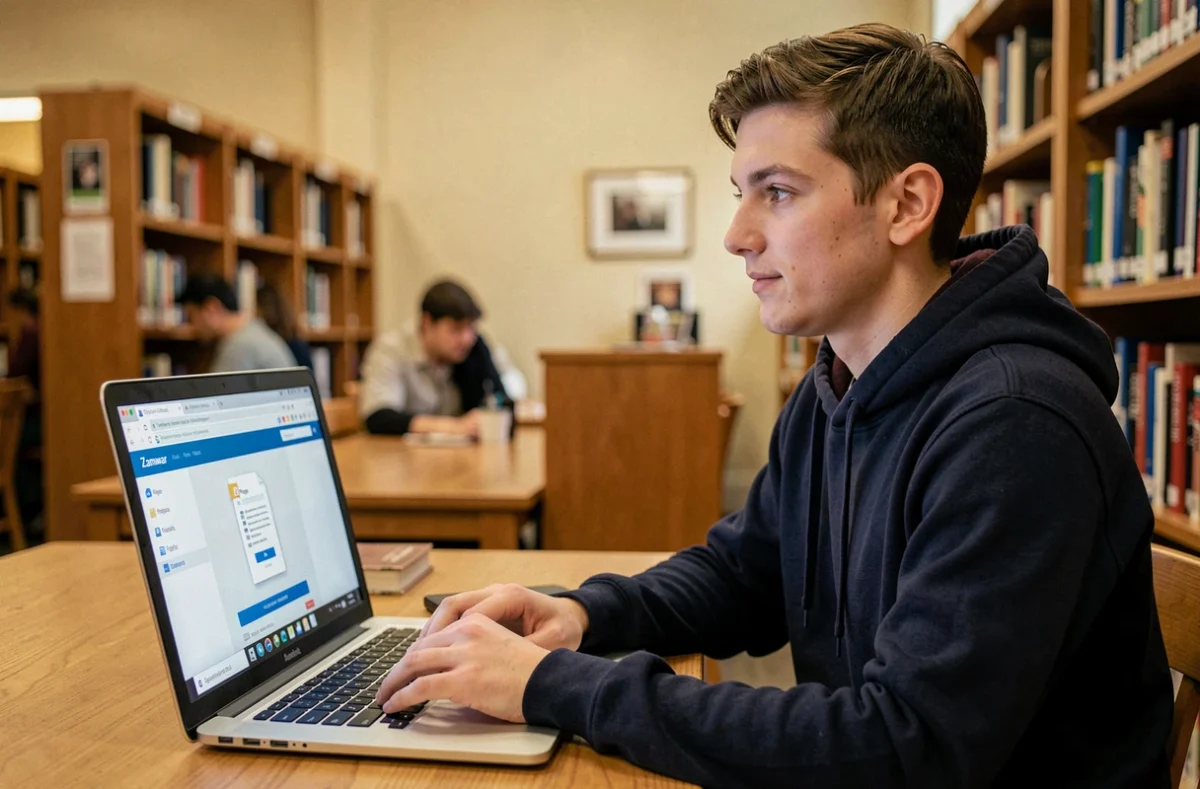 Jeune homme utilisant Zamzar pour convertir un fichier Pages en Word sans inscription ni publicité